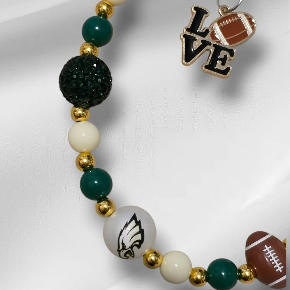 Philadelphia Eagles Beaded Bag Charm- Green, White, Gold